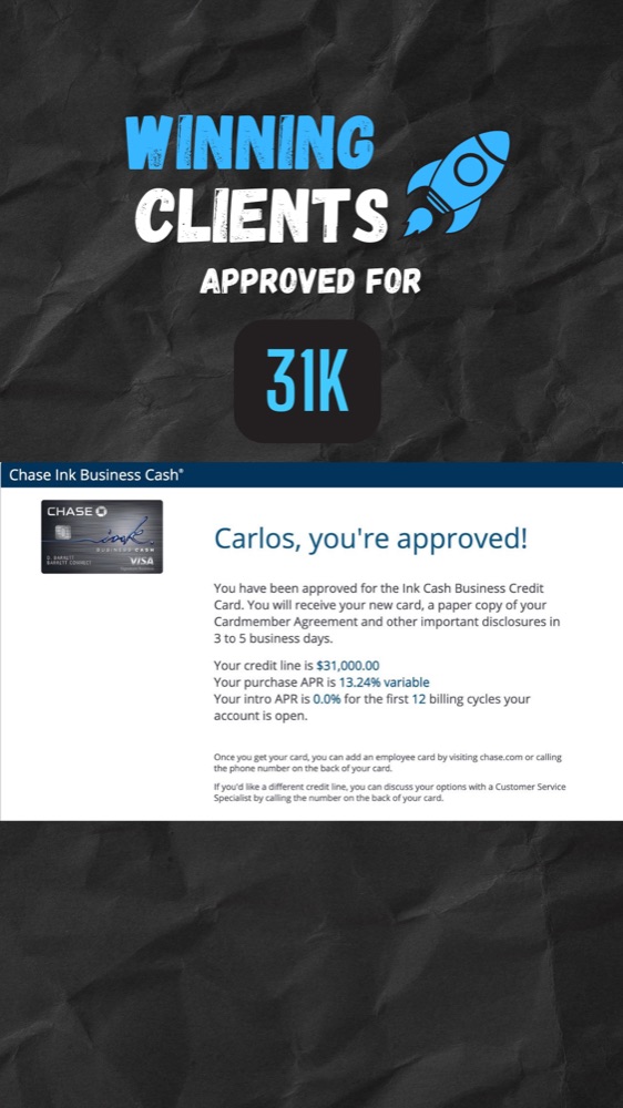 Client approved for $31K in business funding