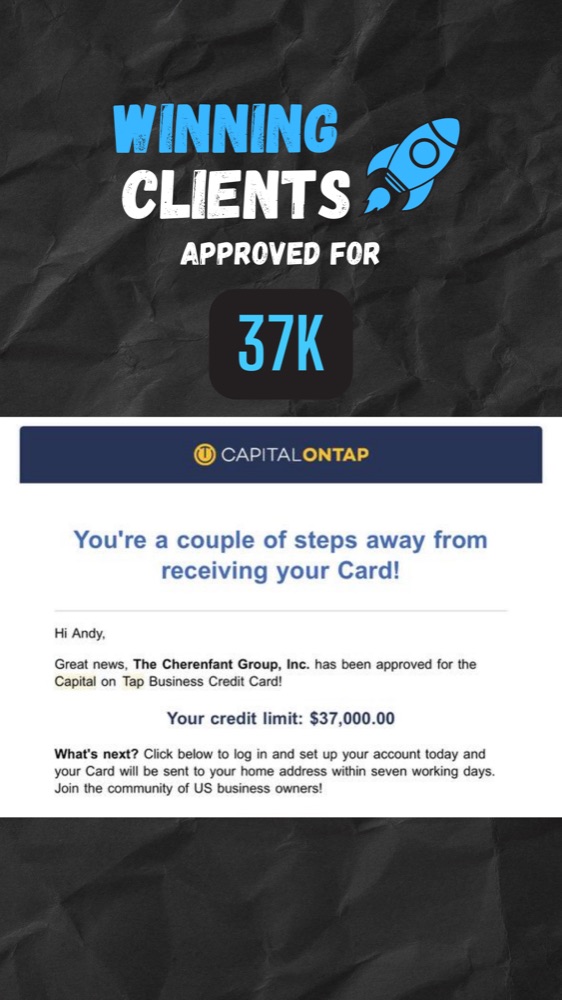 Client approved for $37K in business funding