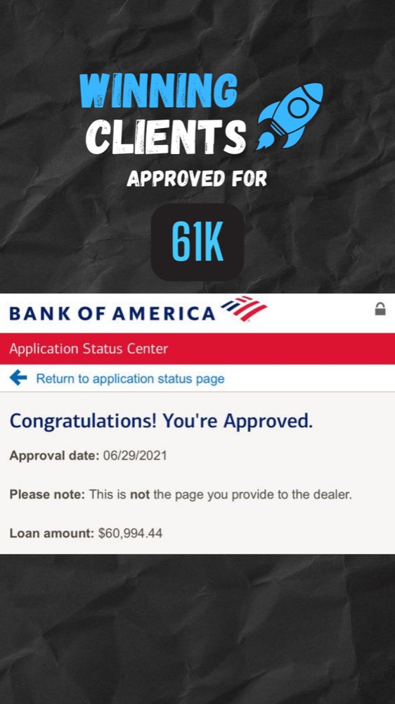 Client approved for $61K — Bank of America