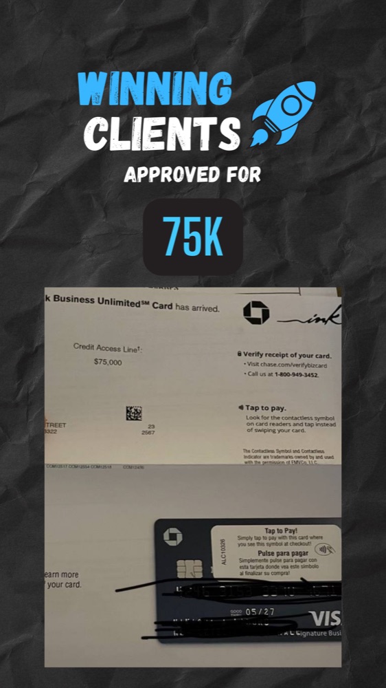 Client approved for $75K — Chase Ink Business Unlimited