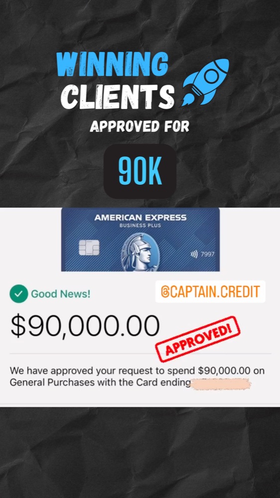 Client approved for $90,000 — American Express Business Plus